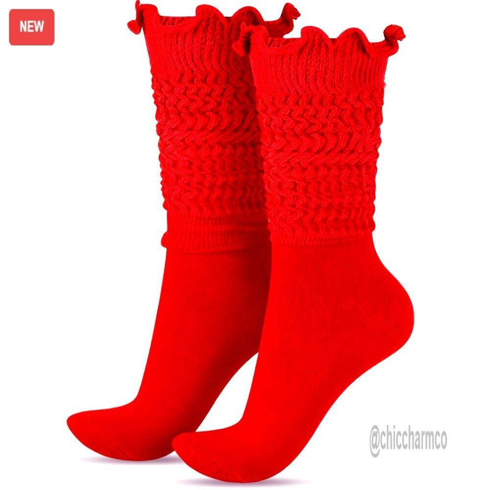 Knit Knee High Ruffle Slouch Socks Soft Scrunch Legging Socks Women